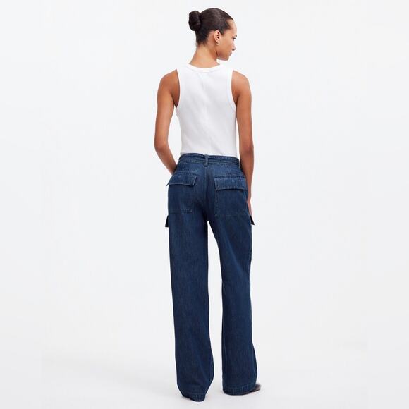 Madewell Belted Wide-Leg Cargo jeans in Marlberry Wash Denim Women’s Size 27 NWT - Picture 3 of 14